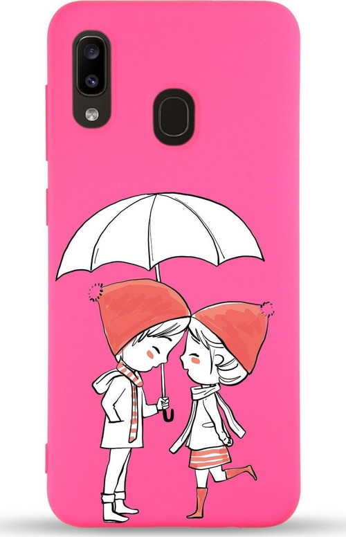 Samsung Galaxy A30 Uyumlu Lansman Kılıf Aşk Tasarımlı Içi Kadife Kapak-Neon Pembe