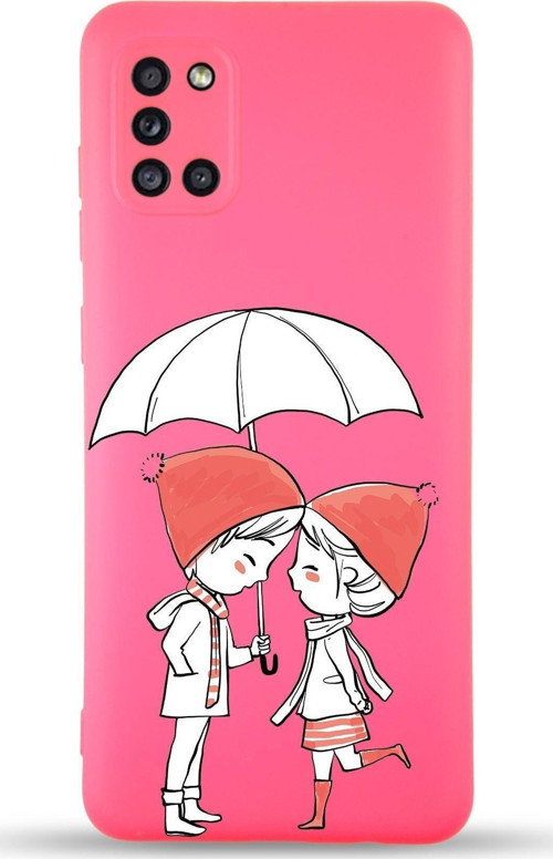 Samsung Galaxy A31 Uyumlu Lansman Kılıf Aşk Tasarımlı Içi Kadife Kapak-Neon Pembe