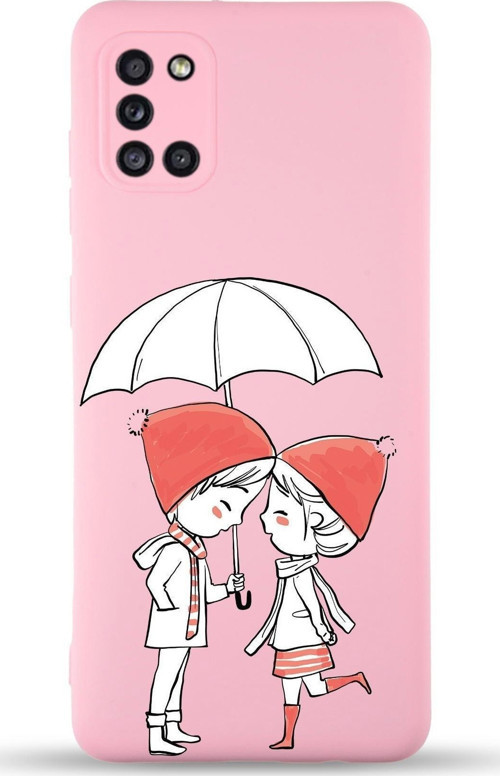 Samsung Galaxy A31 Uyumlu Lansman Kılıf Aşk Tasarımlı Içi Kadife Kapak-Pembe