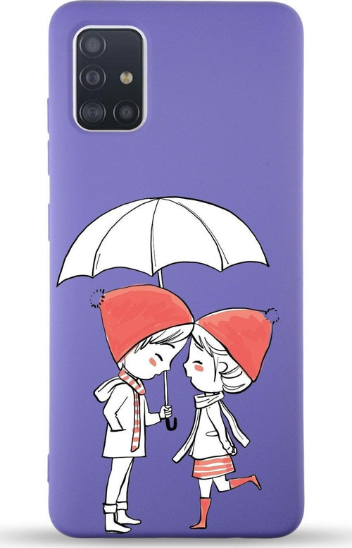 Samsung Galaxy A71 Uyumlu Lansman Kılıf Aşk Tasarımlı Içi Kadife Kapak-Mor