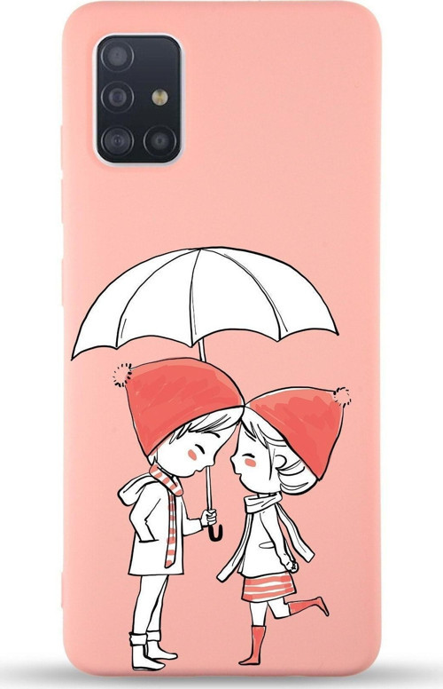 Samsung Galaxy A71 Uyumlu Lansman Kılıf Aşk Tasarımlı Içi Kadife Kapak-Pembe