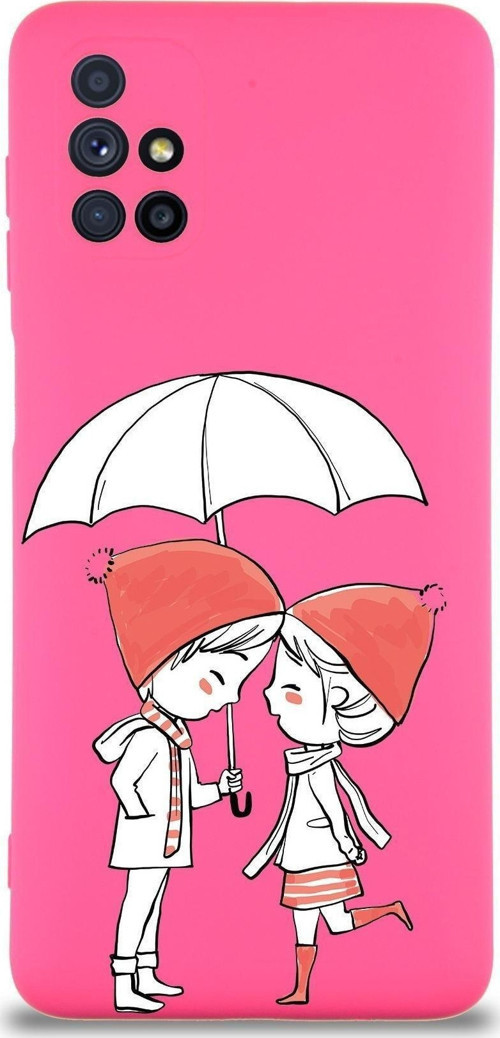 Samsung Galaxy M51 Uyumlu Lansman Kılıf Aşk Tasarımlı Içi Kadife Kapak-Neon Pembe