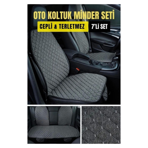 NİSSAN qashqai-2008- 2013-tkmTerletmez Kaymaz Keten Oto Minder Kılıf Komple Set ( 7 Parça ) Gri