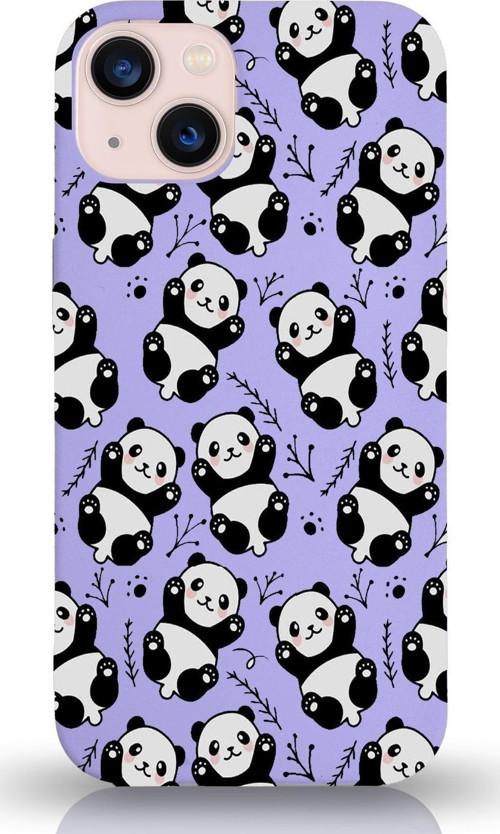 Apple Iphone 13 Mini Uyumlu Lansman Kılıf Panda Tasarımlı Içi Kadife Kapak-Lila