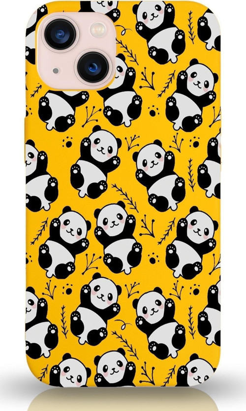 Apple Iphone 13 Mini Uyumlu Lansman Kılıf Panda Tasarımlı Içi Kadife Kapak-Sarı