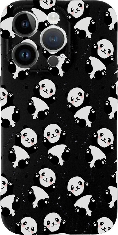 Apple Iphone 14 Pro Max Uyumlu Lansman Kılıf Panda Tasarımlı Içi Kadife Kapak-Siyah