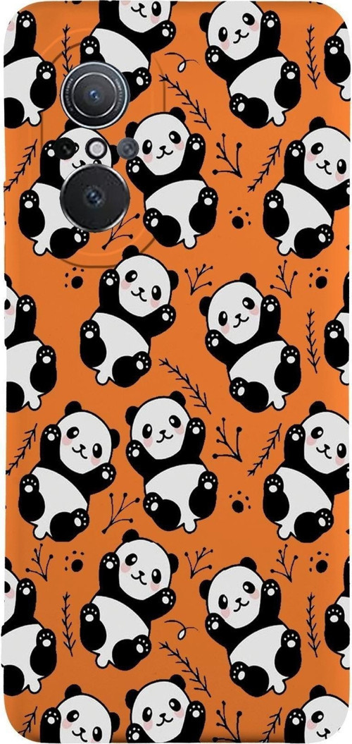 Huawei Nova 9Se Uyumlu Lansman Kılıf Panda Tasarımlı Içi Kadife Kapak-Turuncu