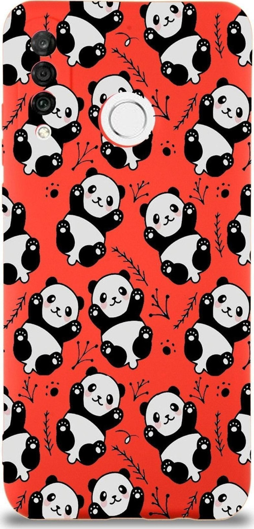 Huawei P 30 Lite Uyumlu Lansman Kılıf Panda Tasarımlı Içi Kadife Kırmızı Kapak