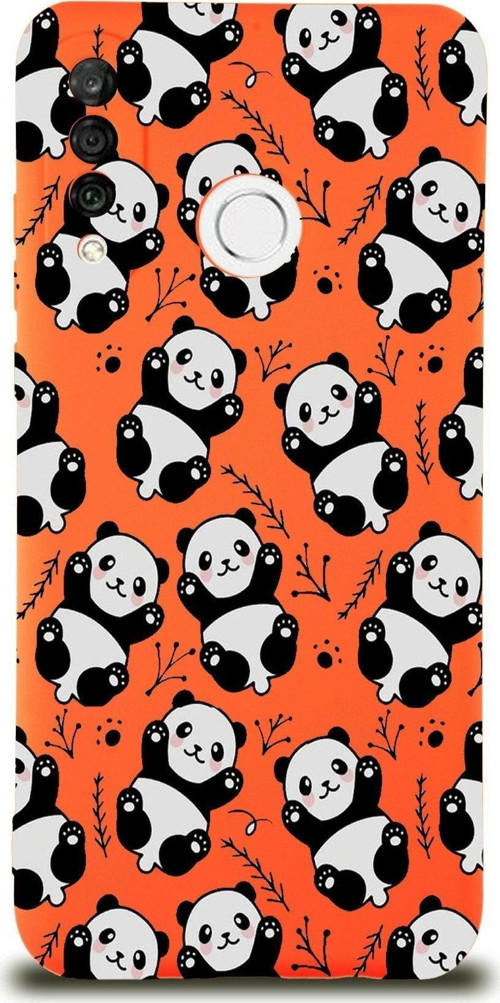 Huawei P 30 Lite Uyumlu Lansman Kılıf Panda Tasarımlı Içi Kadife Turuncu Kapak