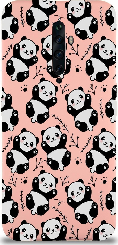 Oppo Reno 2Z Uyumlu Lansman Kılıf Panda Tasarımlı Içi Kadife Kapak-Pembe