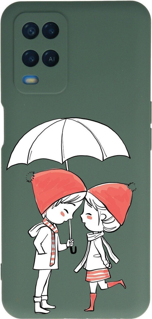 Oppo A16 Uyumlu Lansman Kılıf Aşk Tasarımlı Içi Kadife Kapak-Yeşil