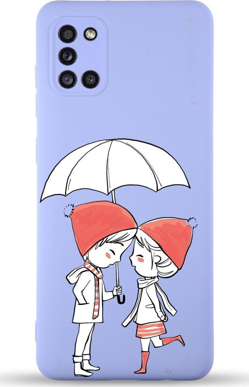Samsung Galaxy A31 Uyumlu Lansman Kılıf Aşk Tasarımlı Içi Kadife Kapak-Lila