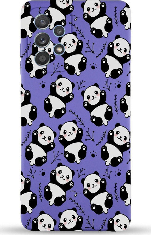 Samsung Galaxy A32 Uyumlu Lansman Kılıf Panda Tasarımlı Içi Kadife Kapak-Mor