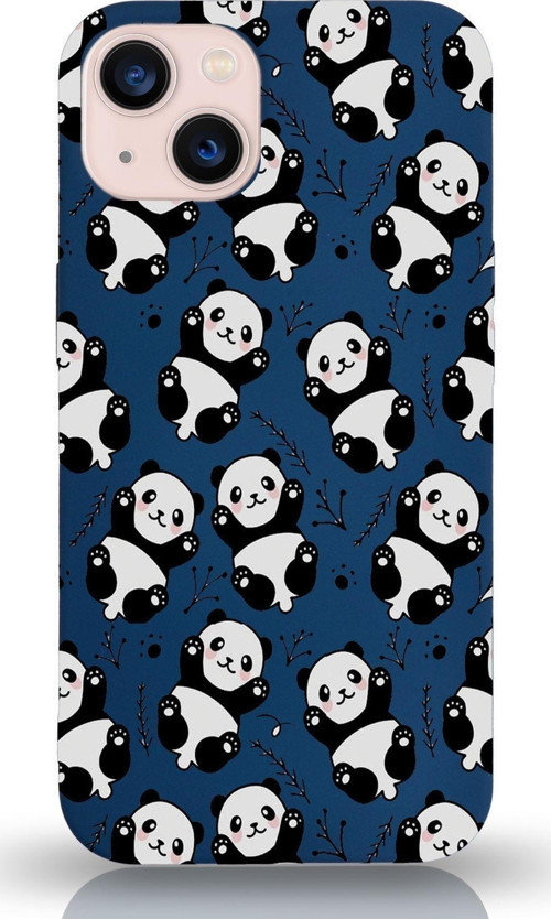 Apple Iphone 13 Mini Uyumlu Lansman Kılıf Panda Tasarımlı Içi Kadife Kapak-Lacivert