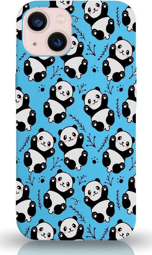 Apple Iphone 13 Mini Uyumlu Lansman Kılıf Panda Tasarımlı Içi Kadife Kapak-Mavi