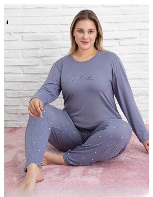 Kadın Milan Büyük Beden Bisiklet Yaka Uzun Kol İnce Pijama Takımı 7666/34 - 1 Adet