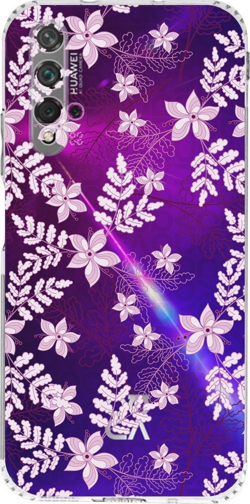 Huawei Nova 5T Kamera Korumalı Kapak Floral Pudra Tasarımlı Şeffaf Kılıf