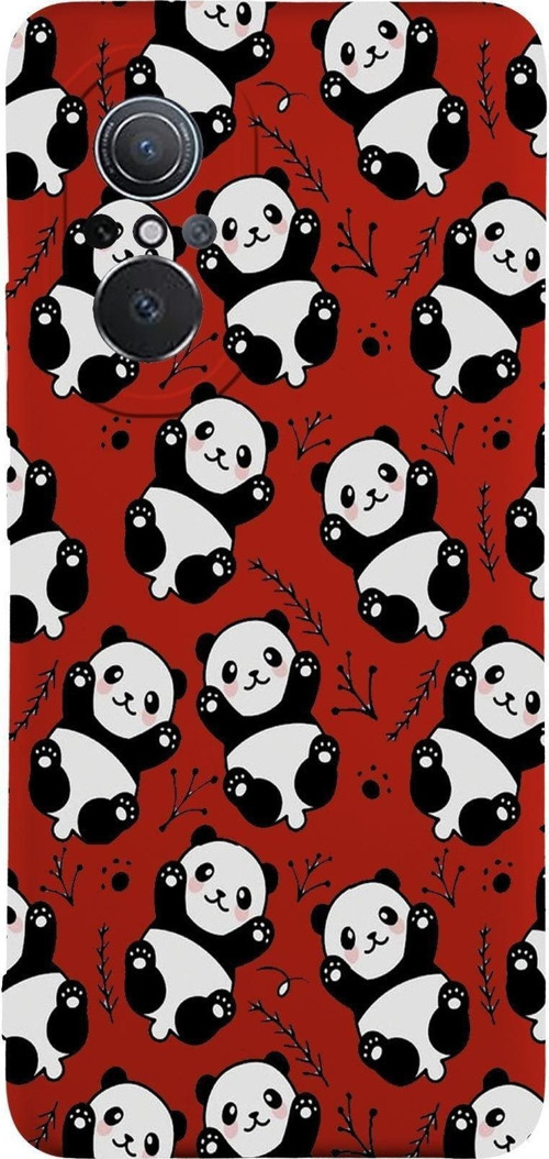 Huawei Nova 9Se Uyumlu Lansman Kılıf Panda Tasarımlı Içi Kadife Kapak-Kırmızı