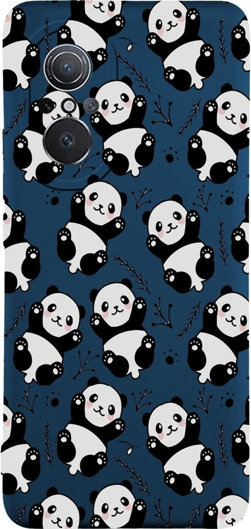 Huawei Nova 9Se Uyumlu Lansman Kılıf Panda Tasarımlı Içi Kadife Kapak-Lacivert