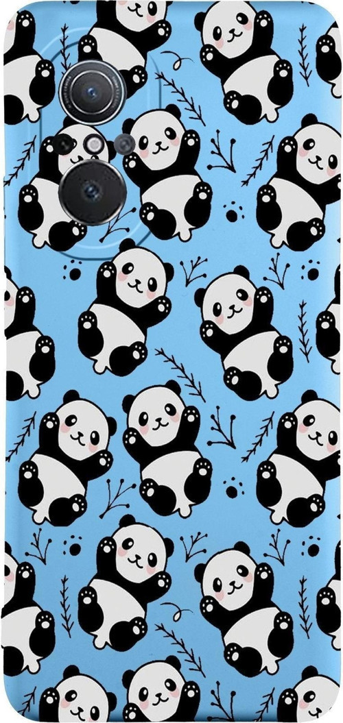 Huawei Nova 9Se Uyumlu Lansman Kılıf Panda Tasarımlı Içi Kadife Kapak-Mavi