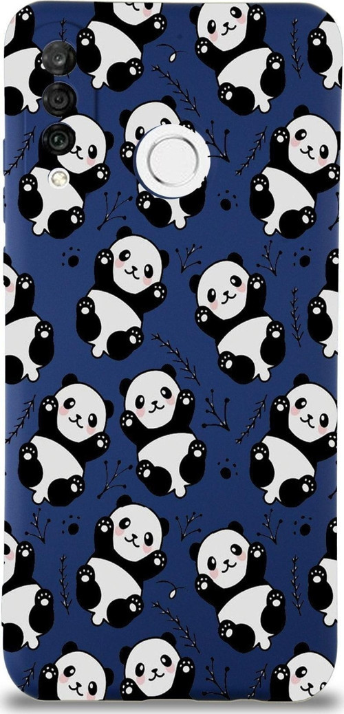 Huawei P 30 Lite Uyumlu Lansman Kılıf Panda Tasarımlı Içi Kadife Lacivert Kapak