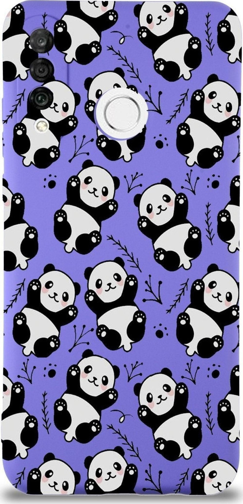Huawei P 30 Lite Uyumlu Lansman Kılıf Panda Tasarımlı Içi Kadife Mor Kapak
