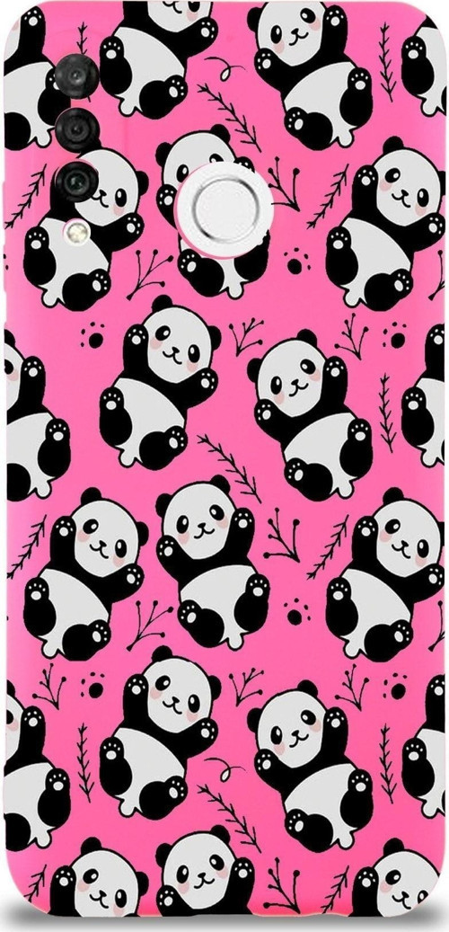 Huawei P 30 Lite Uyumlu Lansman Kılıf Panda Tasarımlı Içi Kadife Neon Pembe Kapak