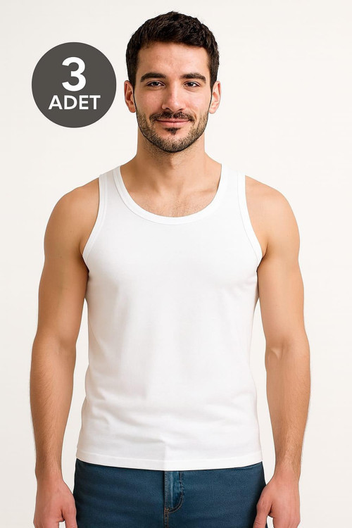 Beyaz Askılı Erkek Atlet 3 Adet %100 Pamuk