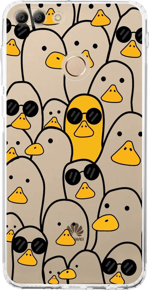 Huawei Y9 2018 Kamera Korumalı Kapak Duck Tasarımlı Şeffaf Kılıf