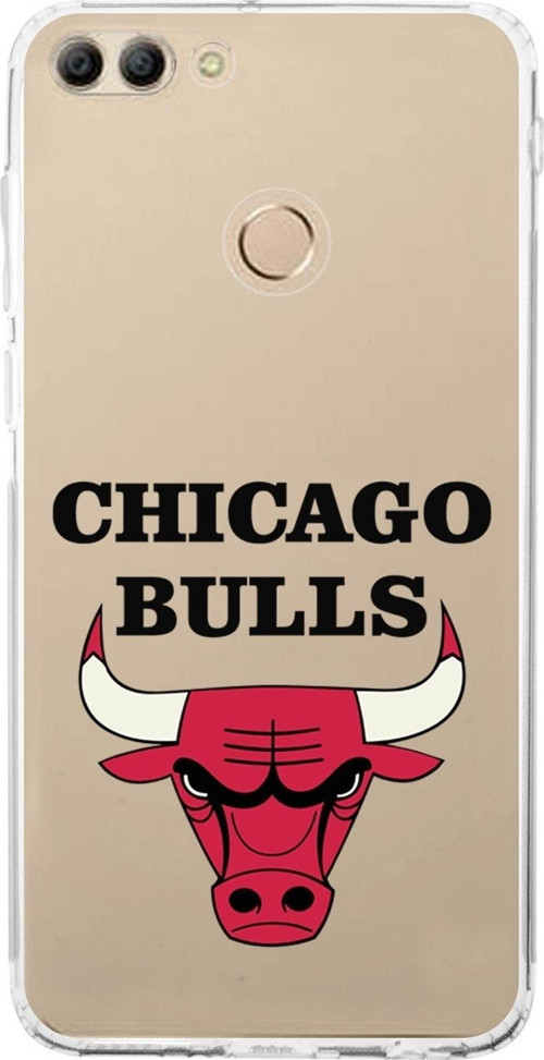 Huawei Y9 2018 Uyumlu Kamera Korumalı Kapak Chicago Bulls Tasarımlı Şeffaf Kılıf