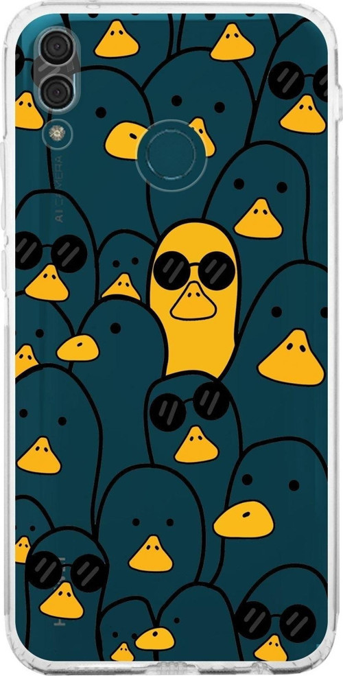 Huawei Y9 2019 Kamera Korumalı Kapak Duck Tasarımlı Şeffaf Kılıf