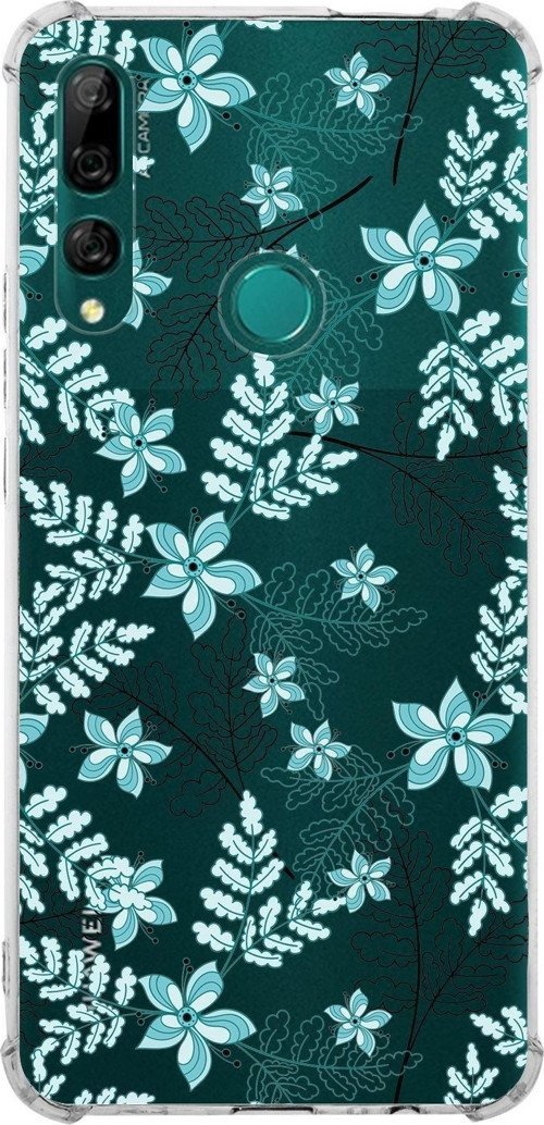 Huawei Y9 Prime 2019 Köşe Korumalı Antişok Kapak Floral Su Yeşili Tasarımlı Şeffaf Kılıf