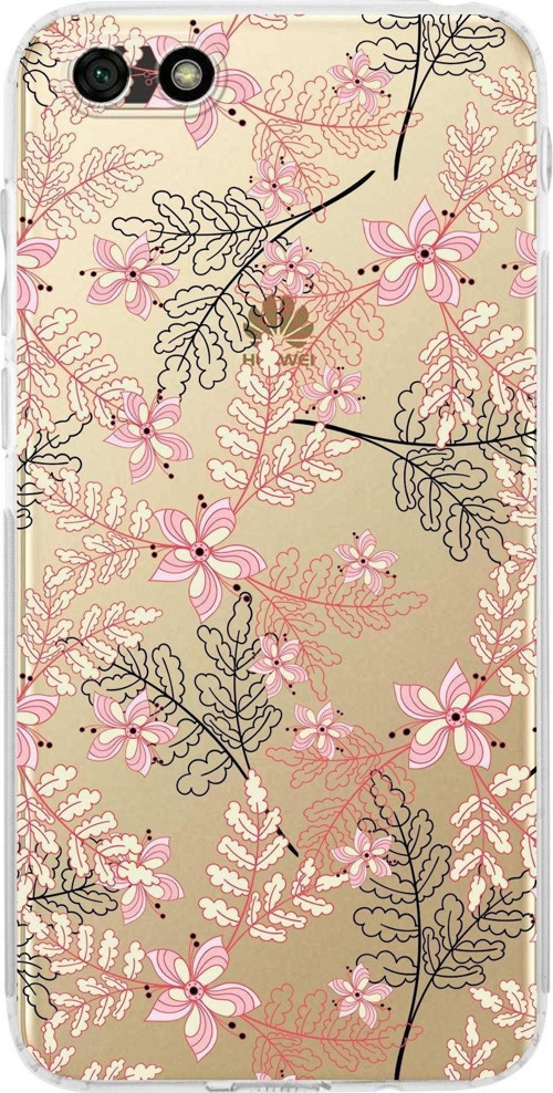 Huawei Y5 2018 Kamera Korumalı Kapak Floral Kırmızı Tasarımlı Şeffaf Kılıf