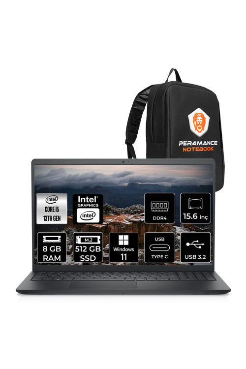 Inspiron 15 3530 i5 1334U 8GB 512GB SSD 15.6'' FHD 120Hz W11H Dizüstü Laptop & PER4 ÇANTA