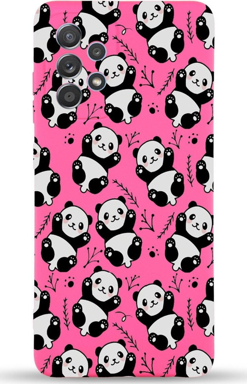 Samsung Galaxy A32 Uyumlu Lansman Kılıf Panda Tasarımlı Içi Kadife Kapak-Neon Pembe