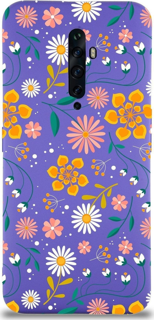 Oppo Reno 2Z Uyumlu Lansman Kılıf Çiçek Tasarımlı Içi Kadife Kapak-Mor