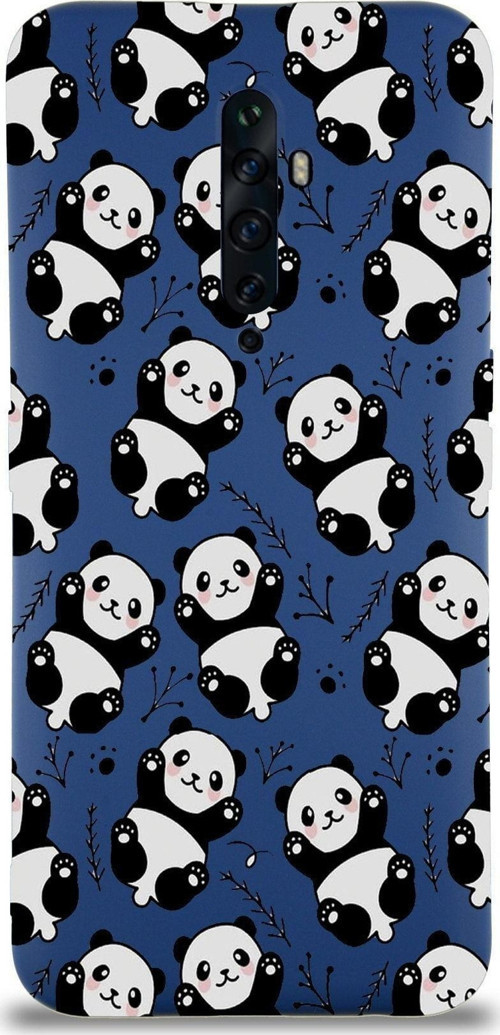 Oppo Reno 2Z Uyumlu Lansman Kılıf Panda Tasarımlı Içi Kadife Kapak-Lacivert