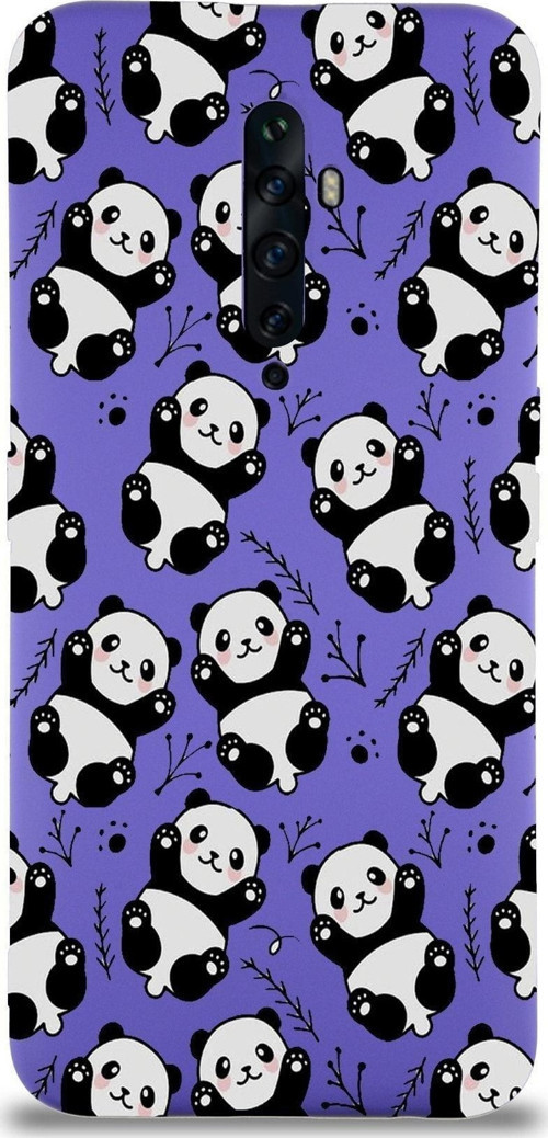 Oppo Reno 2Z Uyumlu Lansman Kılıf Panda Tasarımlı Içi Kadife Kapak-Mor