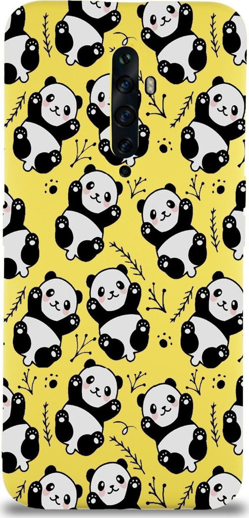 Oppo Reno 2Z Uyumlu Lansman Kılıf Panda Tasarımlı Içi Kadife Kapak-Sarı