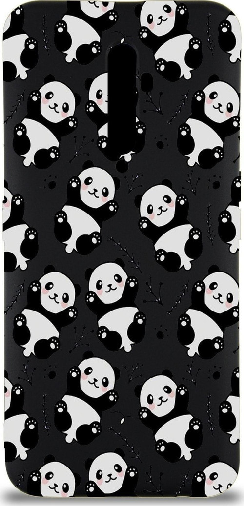 Oppo Reno 2Z Uyumlu Lansman Kılıf Panda Tasarımlı Içi Kadife Kapak-Siyah