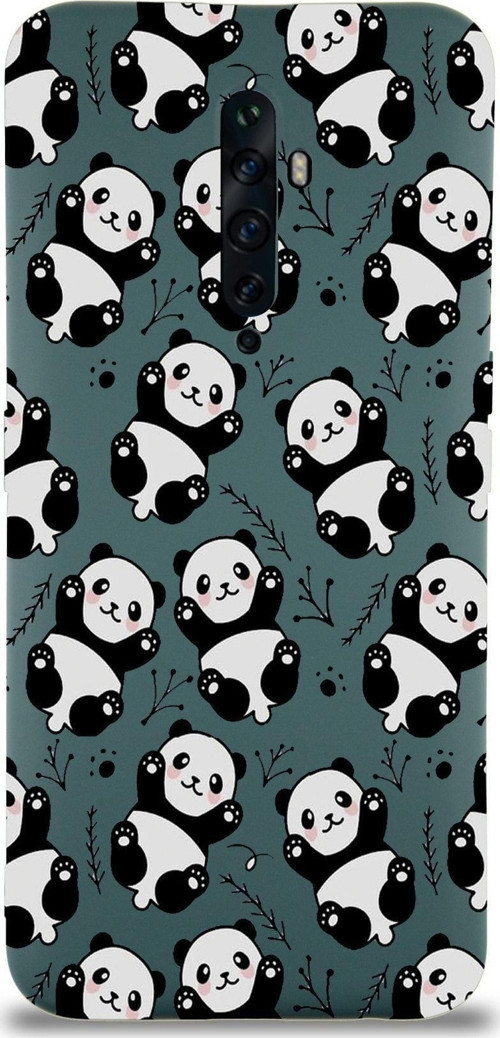 Oppo Reno 2Z Uyumlu Lansman Kılıf Panda Tasarımlı Içi Kadife Kapak-Yeşil