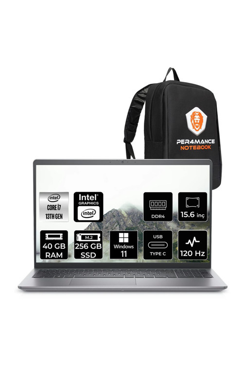 Vostro 3530 i7 1355U 40GB 256GB SSD 15.6" FHD 120 Hz W11H Taşınabilir Bilgisayar & PER4 Çanta