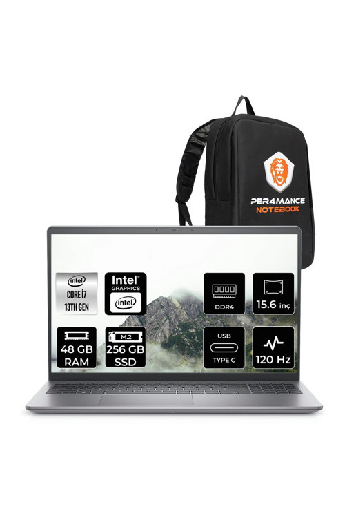 Vostro 3530 i7 1355U 48GB 256GB SSD 15.6" FHD 120 Hz FDOS Taşınabilir Bilgisayar & PER4 Çanta