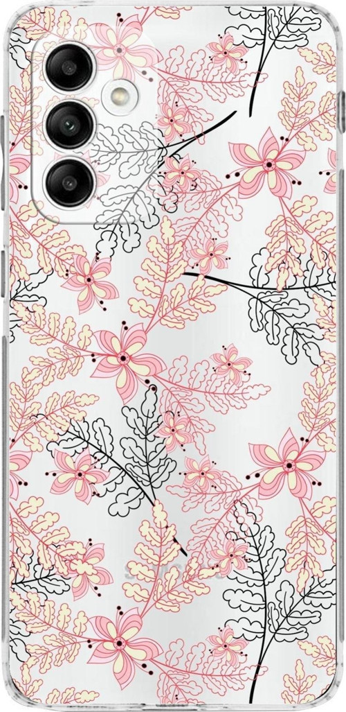 Samsung Galaxy M23 Kamera Korumalı Kapak Floral Kırmızı Tasarımlı Şeffaf Kılıf