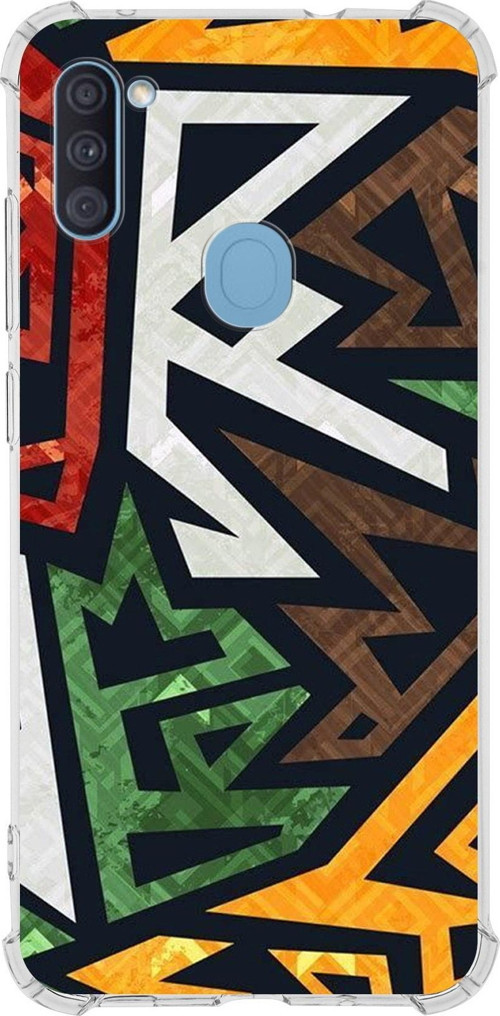 Samsung Galaxy M11 Uyumlu Köşe Korumalı Antişok Kapak Soyut Grafiti Tasarımlı Şeffaf Kılıf