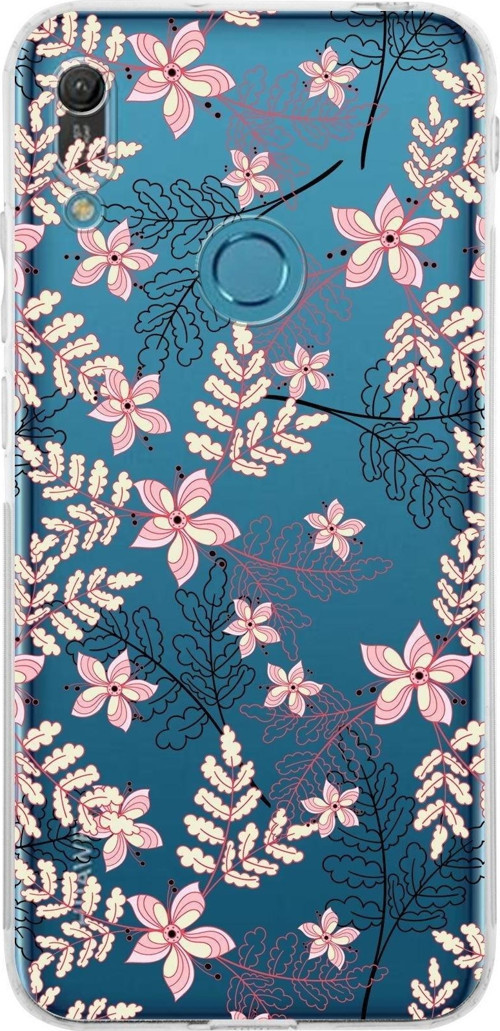 Huawei Y6 Pro 2019 Kamera Korumalı Kapak Floral Kırmızı Tasarımlı Şeffaf Kılıf