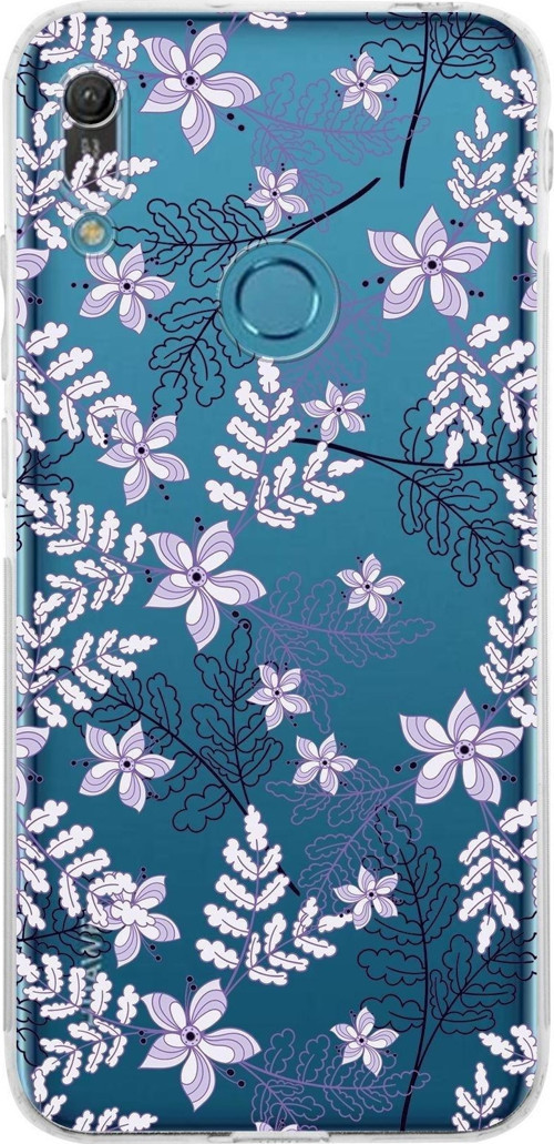 Huawei Y6 Pro 2019 Kamera Korumalı Kapak Floral Lila Tasarımlı Şeffaf Kılıf