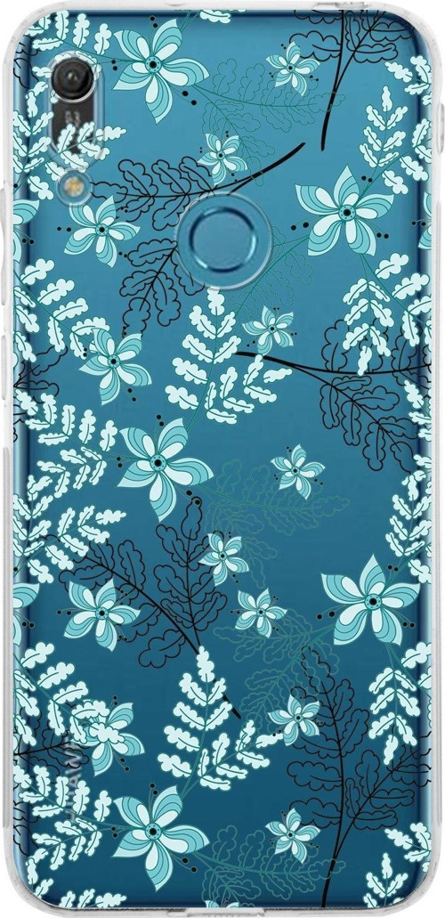 Huawei Y6 Pro 2019 Kamera Korumalı Kapak Floral Su Yeşili Tasarımlı Şeffaf Kılıf