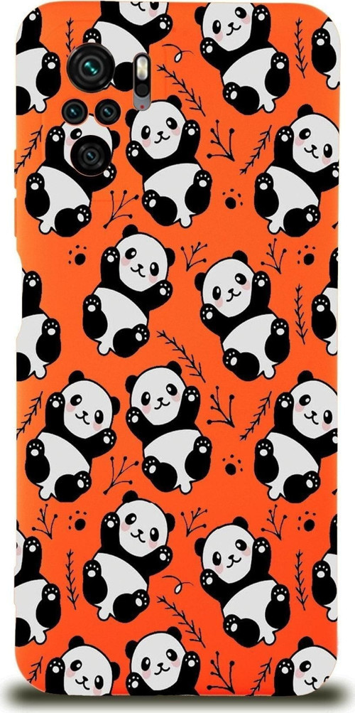 Xiaomi Redmi Note 10S Uyumlu Lansman Kılıf Panda Tasarımlı Içi Kadife Kapak-Turuncu