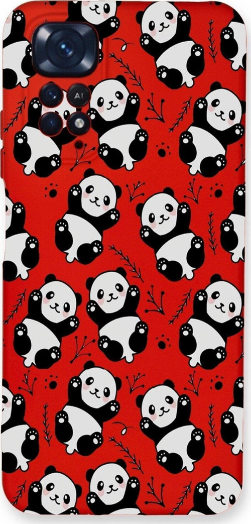Xiaomi Redmi Note 11 Pro Uyumlu Lansman Kılıf Panda Tasarımlı Içi Kadife Kapak-Kırmızı